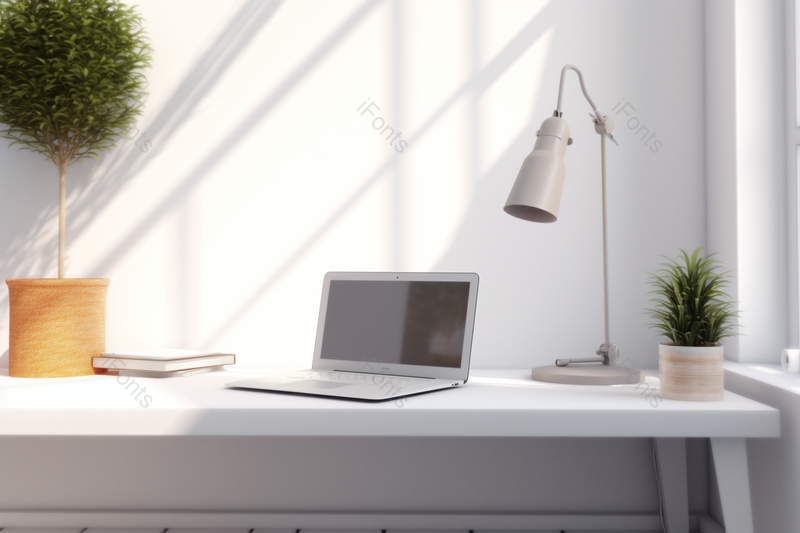 笔记本电脑放在白色的书桌上,高清,摄影图,摄影图片,图片大全,摄影图免费下载